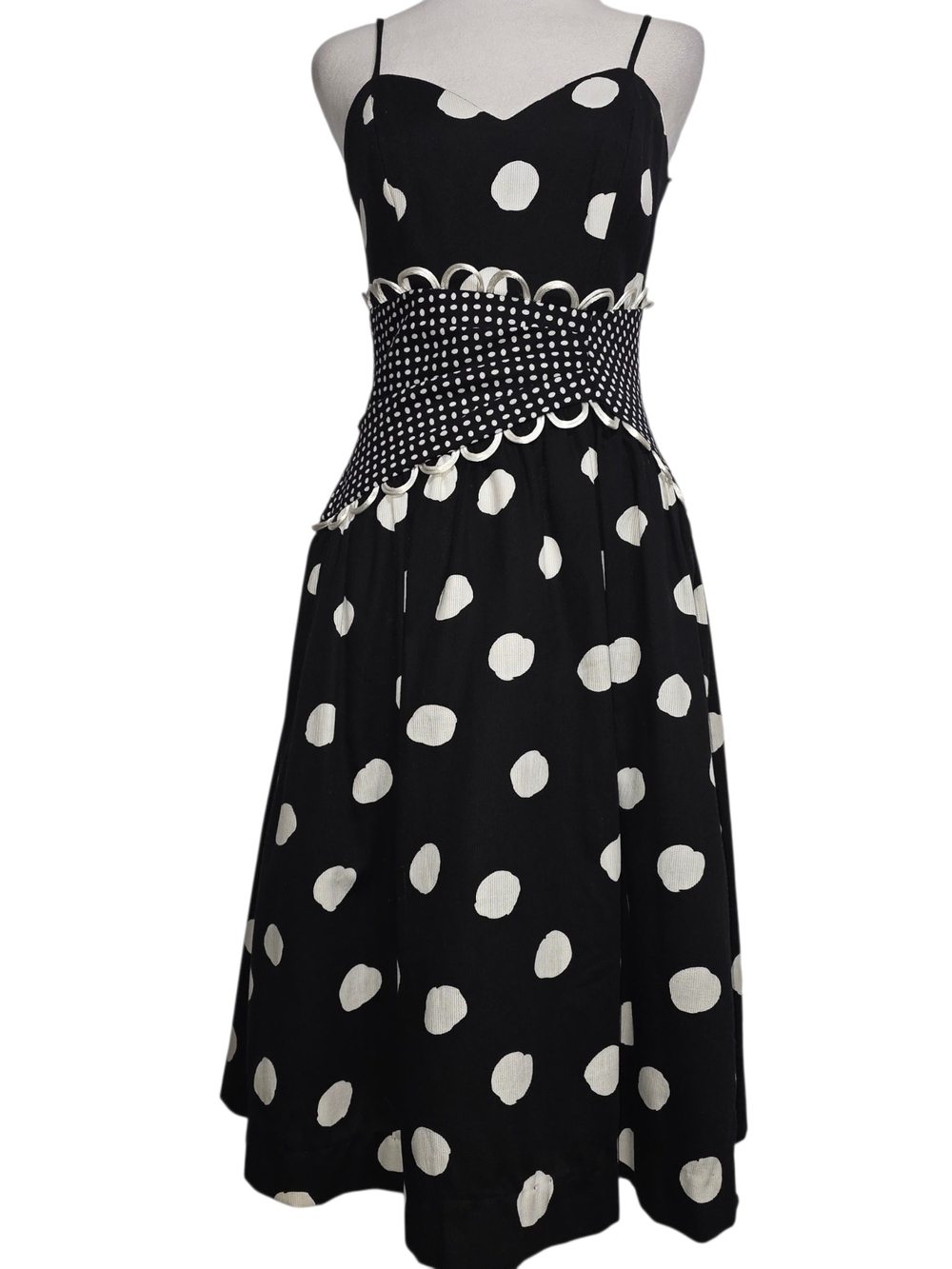 Vintage 80s Patty O'Neil Black White Polka Dot Cocktail Prom Dress Size 4